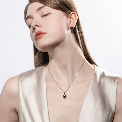 Simple Design Natural Real Tahitian Black Saltwater Pearl Pendant S925 Silver Necklace