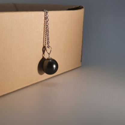 Simple Design Natural Real Tahitian Black Saltwater Pearl Pendant S925 Silver Necklace