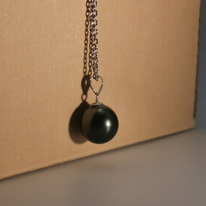 Simple Design Natural Real Tahitian Black Saltwater Pearl Pendant S925 Silver Necklace