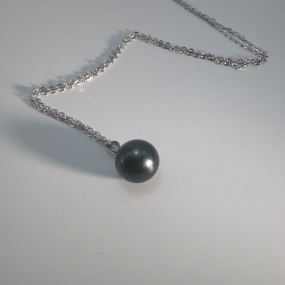 Simple Design Natural Real Tahitian Black Saltwater Pearl Pendant S925 Silver Necklace