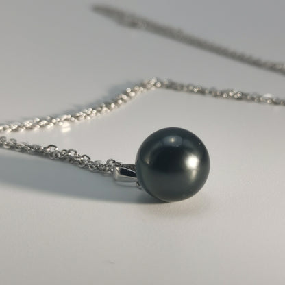 Simple Design Natural Real Tahitian Black Saltwater Pearl Pendant S925 Silver Necklace