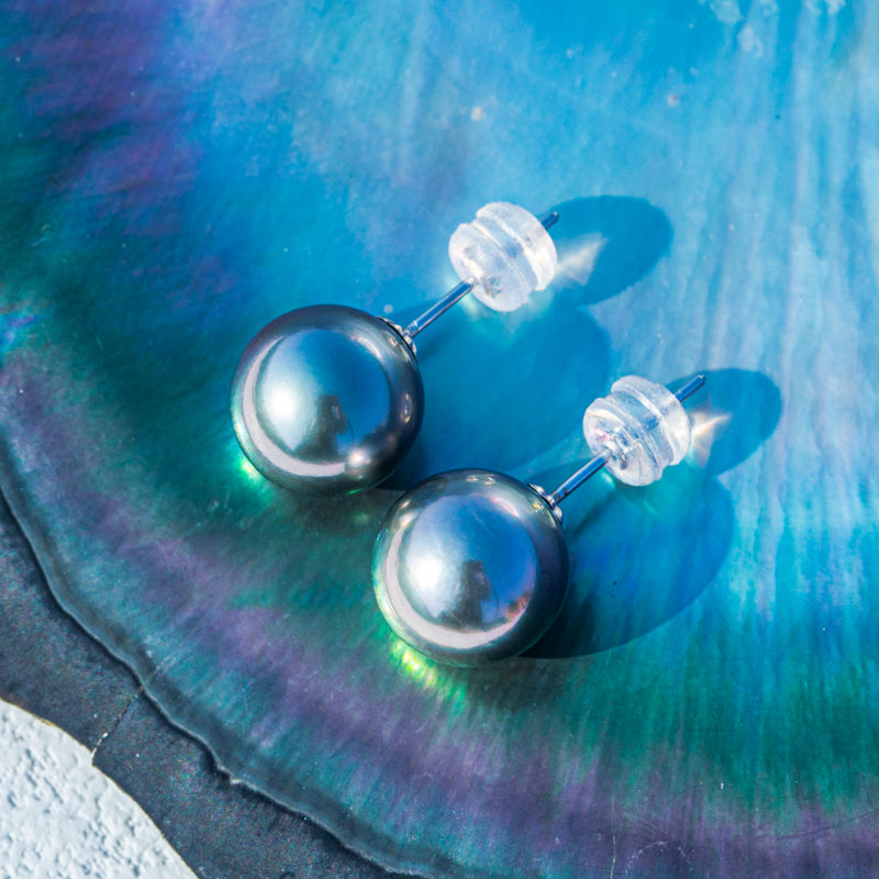 Simple Design Natural Real Tahitian Black Saltwater Pearl Earring 18K Platinum