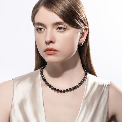 Simple Design Natural Real Tahitian Black Saltwater Pearl Earring 18K Platinum