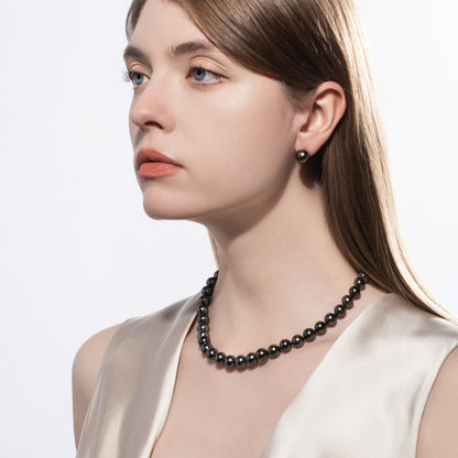 Simple Design Natural Real Tahitian Black Saltwater Pearl Earring 18K Platinum