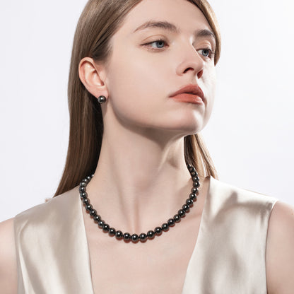 Simple Design Natural Real Tahitian Black Saltwater Pearl Earring 18K Platinum