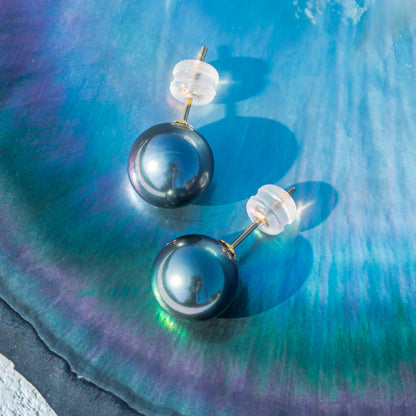 Simple Design Natural Real Tahitian Black Saltwater Pearl Earring 18K Platinum