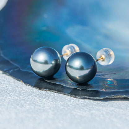 Simple Design Natural Real Tahitian Black Saltwater Pearl Earring 18K Platinum