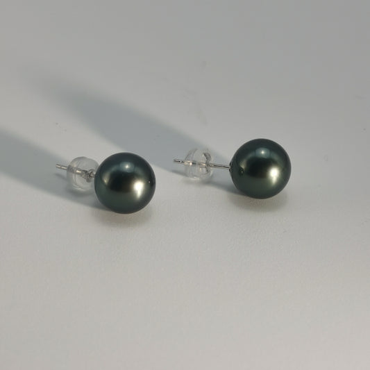 Simple Design Natural Real Tahitian Black Saltwater Pearl Earring 18K Platinum