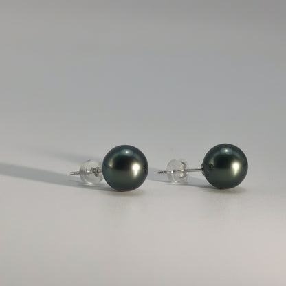 Simple Design Natural Real Tahitian Black Saltwater Pearl Earring 18K Platinum