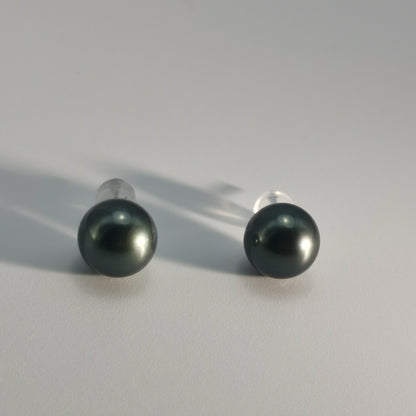 Simple Design Natural Real Tahitian Black Saltwater Pearl Earring 18K Platinum