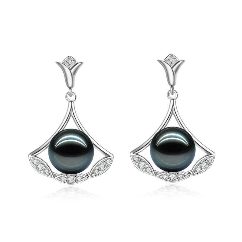 Tahitian Saltwater Real Black Pearl Ear Stud Nail Princess Shape S925 Silver Moissanite Earrings