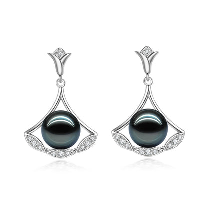 Tahitian Saltwater Real Black Pearl Ear Stud Nail Princess Shape S925 Silver Moissanite Earrings