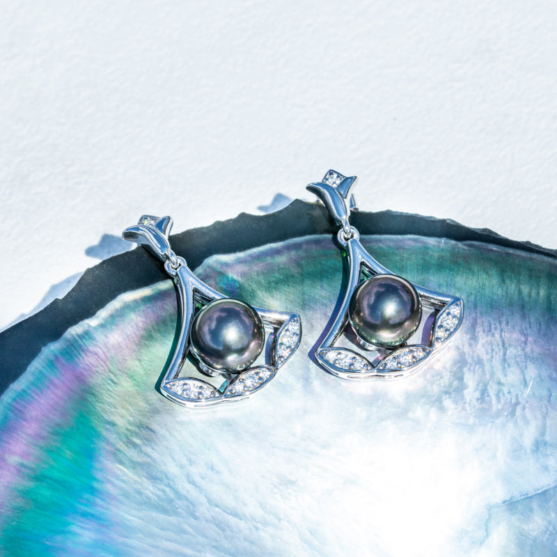 Tahitian Saltwater Real Black Pearl Ear Stud Nail Princess Shape S925 Silver Moissanite Earrings