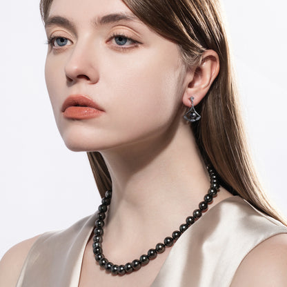 Tahitian Saltwater Real Black Pearl Ear Stud Nail Princess Shape S925 Silver Moissanite Earrings