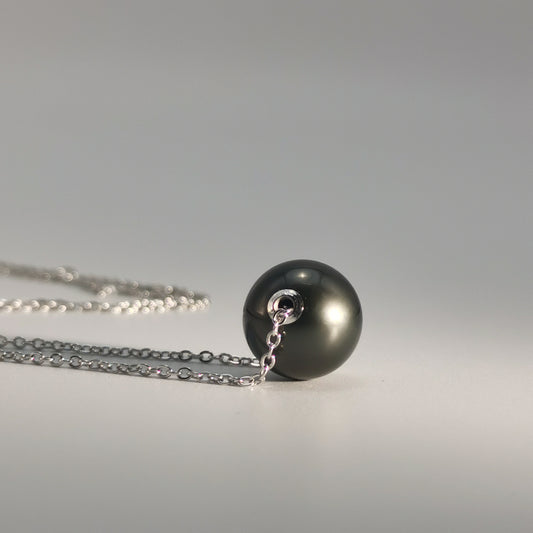 Natural Real Tahitian Saltwater Black Pearl Simple Design Pendant S925 Silver Necklace
