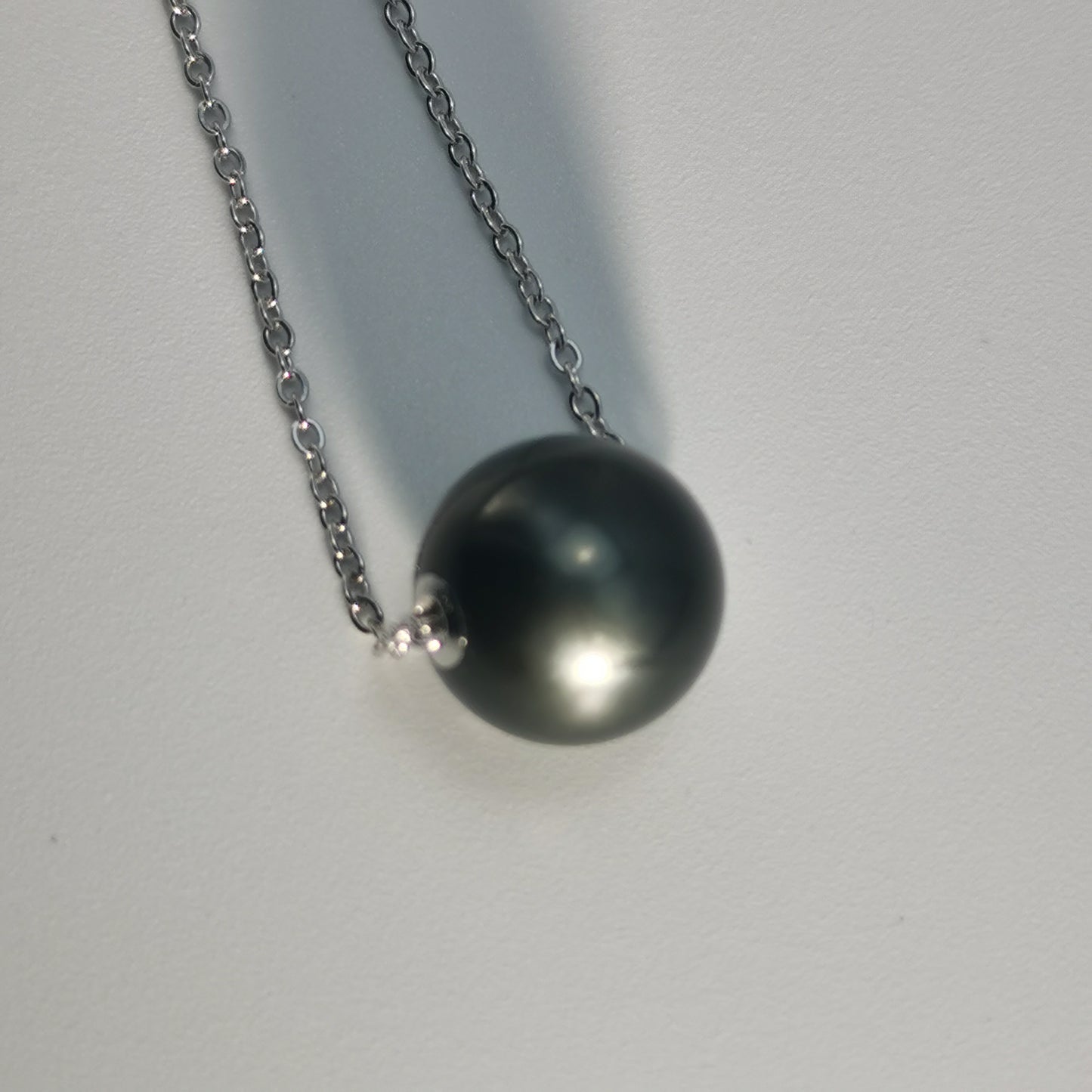 Natural Real Tahitian Saltwater Black Pearl Simple Design Pendant S925 Silver Necklace