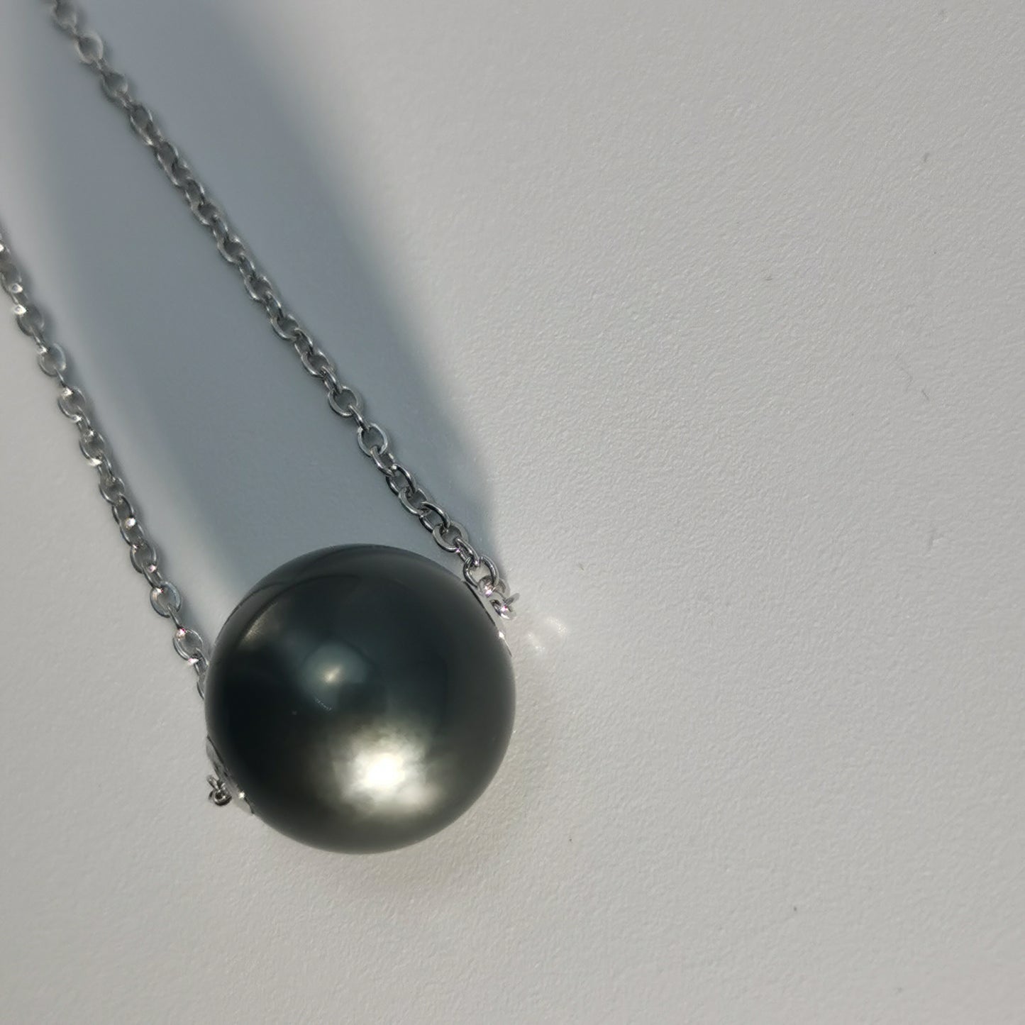 Natural Real Tahitian Saltwater Black Pearl Simple Design Pendant S925 Silver Necklace