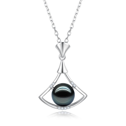 Tahitian Real Black Saltwater Pearl Princess Shape Pendant S925 Silver Moissanite Necklace