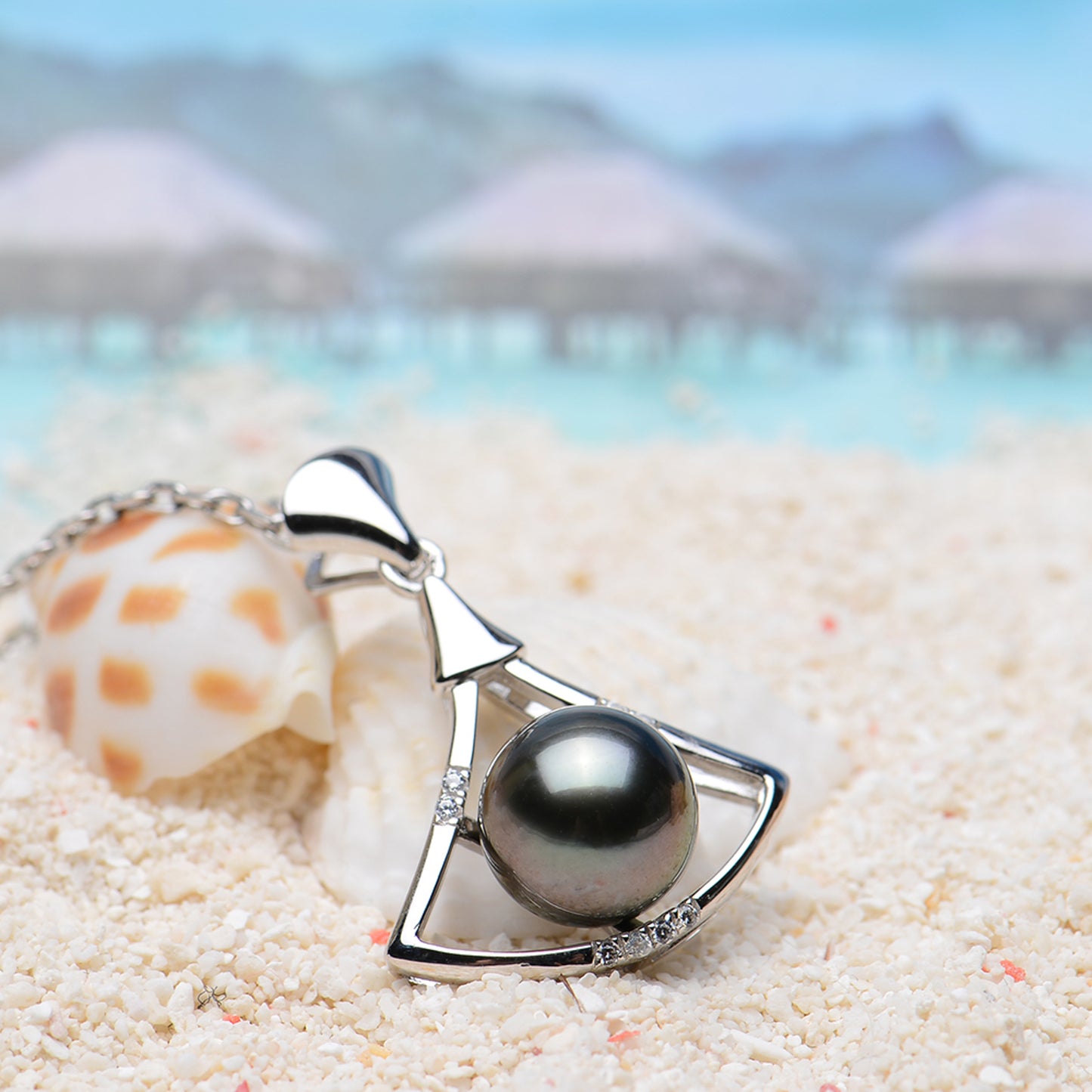 Tahitian Real Black Saltwater Pearl Princess Shape Pendant S925 Silver Moissanite Necklace