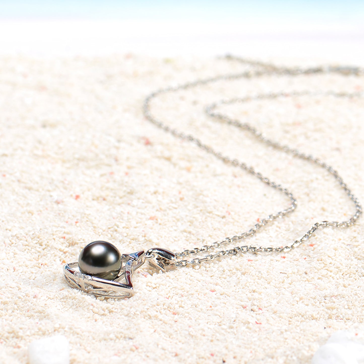 Tahitian Real Black Saltwater Pearl Princess Shape Pendant S925 Silver Moissanite Necklace