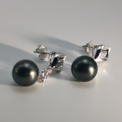 Tahitian Saltwater Real Black Pearl Ear Stud Nail S925 Silver Moissanite Earrings