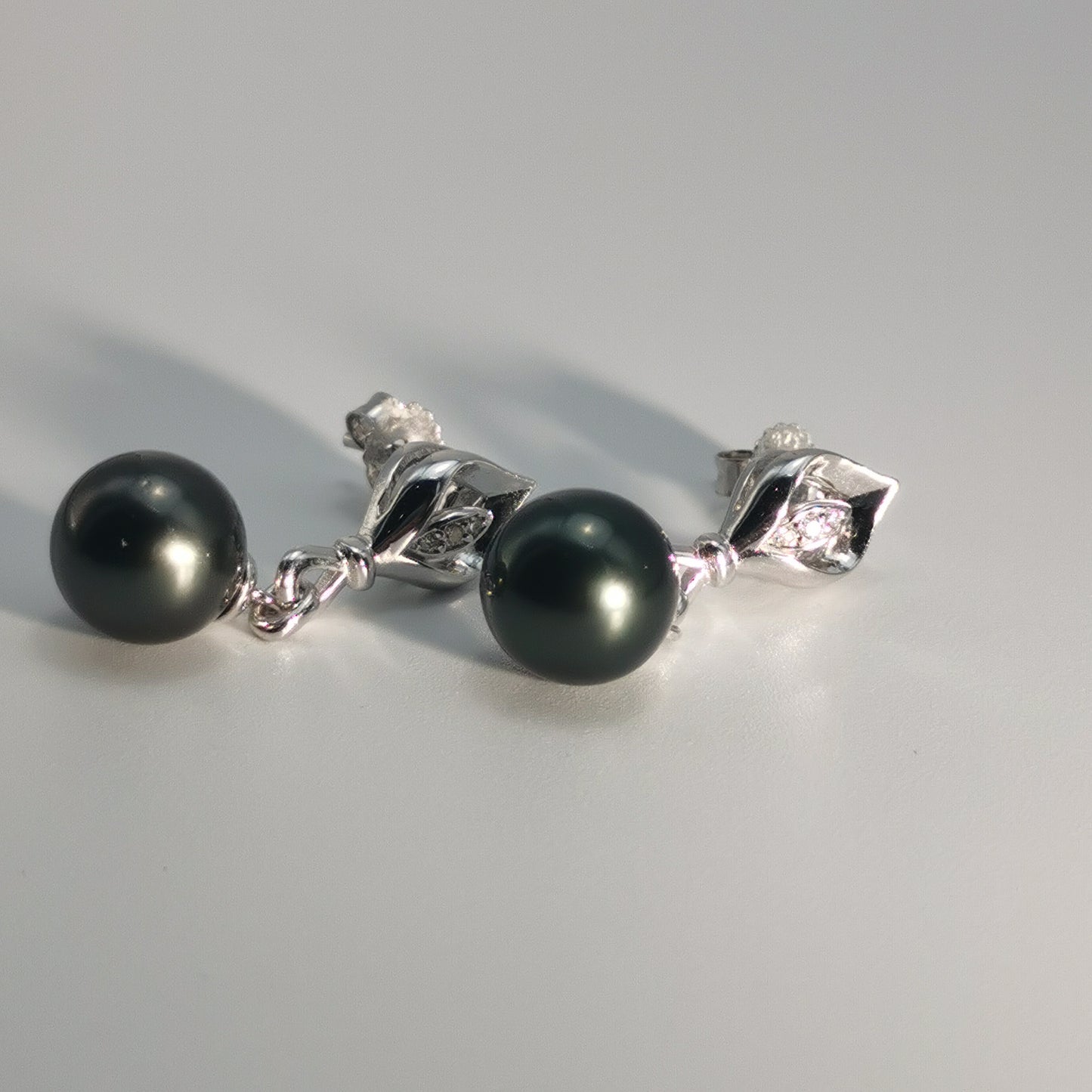 Tahitian Saltwater Real Black Pearl Ear Stud Nail S925 Silver Moissanite Earrings