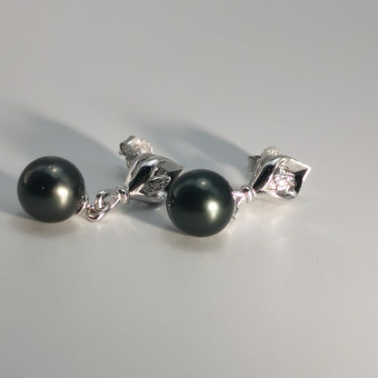 Tahitian Saltwater Real Black Pearl Ear Stud Nail S925 Silver Moissanite Earrings