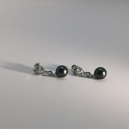 Tahitian Saltwater Real Black Pearl Ear Stud Nail S925 Silver Moissanite Earrings