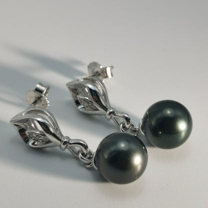 Tahitian Saltwater Real Black Pearl Ear Stud Nail S925 Silver Moissanite Earrings