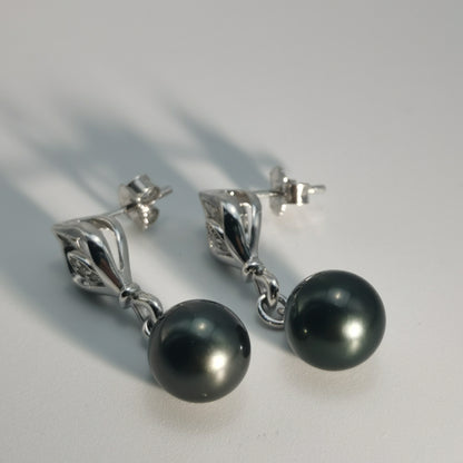 Tahitian Saltwater Real Black Pearl Ear Stud Nail S925 Silver Moissanite Earrings