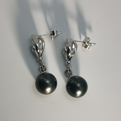 Tahitian Saltwater Real Black Pearl Ear Stud Nail S925 Silver Moissanite Earrings