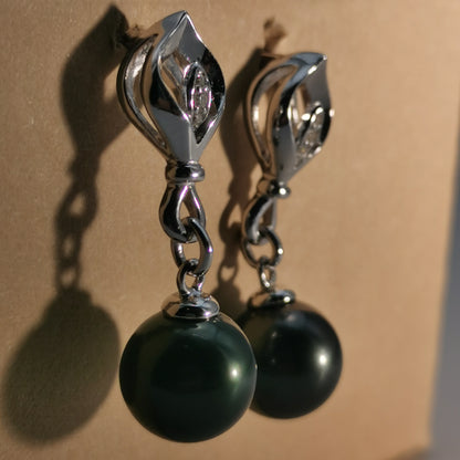 Tahitian Saltwater Real Black Pearl Ear Stud Nail S925 Silver Moissanite Earrings