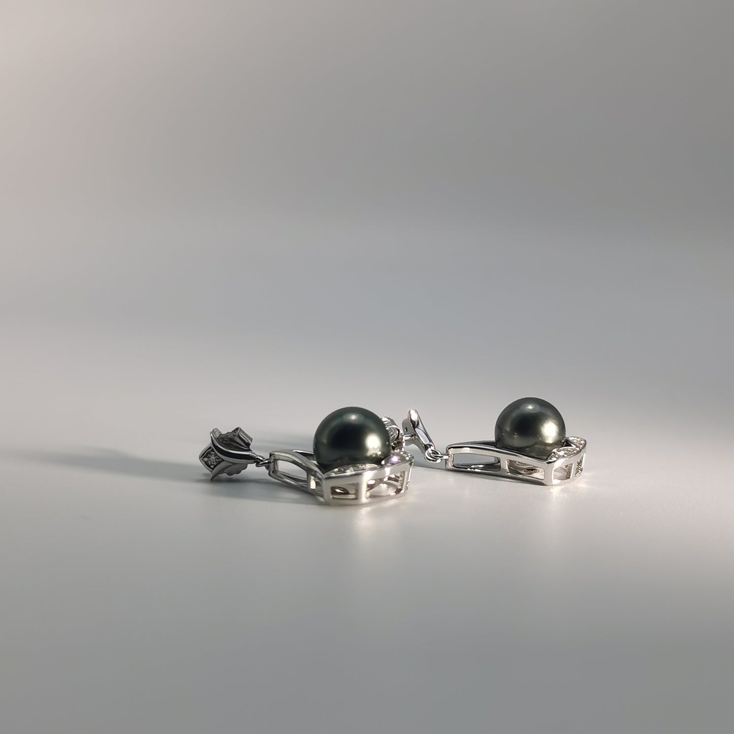 Tahitian Saltwater Real Black Pearl Ear Stud Nail Princess Shape S925 Silver Moissanite Earrings