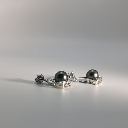 Tahitian Saltwater Real Black Pearl Ear Stud Nail Princess Shape S925 Silver Moissanite Earrings