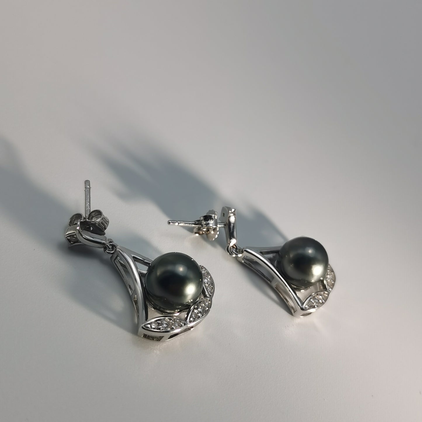 Tahitian Saltwater Real Black Pearl Ear Stud Nail Princess Shape S925 Silver Moissanite Earrings