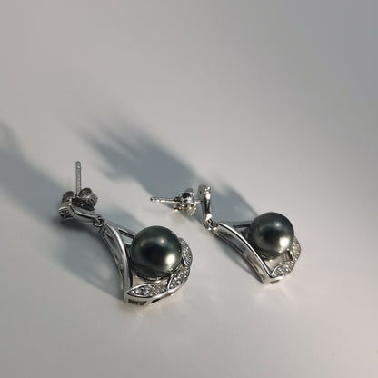 Tahitian Saltwater Real Black Pearl Ear Stud Nail Princess Shape S925 Silver Moissanite Earrings