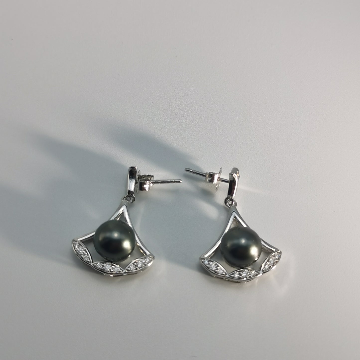 Tahitian Saltwater Real Black Pearl Ear Stud Nail Princess Shape S925 Silver Moissanite Earrings