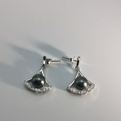 Tahitian Saltwater Real Black Pearl Ear Stud Nail Princess Shape S925 Silver Moissanite Earrings