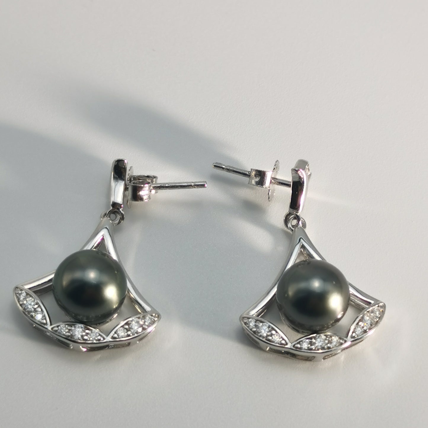 Tahitian Saltwater Real Black Pearl Ear Stud Nail Princess Shape S925 Silver Moissanite Earrings