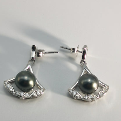 Tahitian Saltwater Real Black Pearl Ear Stud Nail Princess Shape S925 Silver Moissanite Earrings