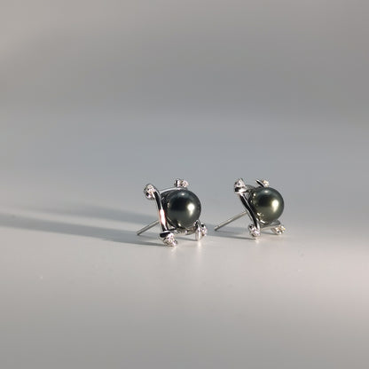 Tahitian Saltwater Real Black Pearl Ear Stud Nail S925 Silver Moissanite Earrings