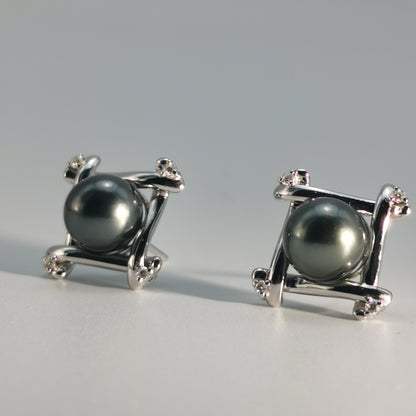Tahitian Saltwater Real Black Pearl Ear Stud Nail S925 Silver Moissanite Earrings