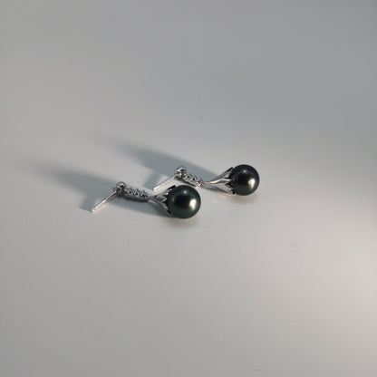 Tahitian Saltwater Real Black Pearl Ear Stud Nail Flower Shape S925 Silver 18K Gold Moissanite Earrings