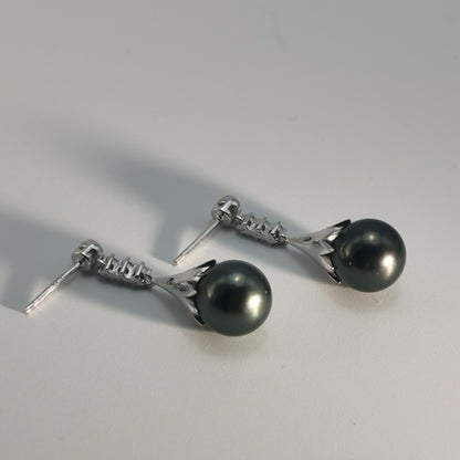 Tahitian Saltwater Real Black Pearl Ear Stud Nail Flower Shape S925 Silver 18K Gold Moissanite Earrings