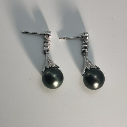 Tahitian Saltwater Real Black Pearl Ear Stud Nail Flower Shape S925 Silver 18K Gold Moissanite Earrings