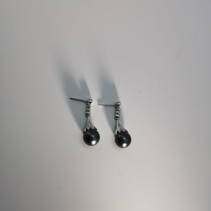 Tahitian Saltwater Real Black Pearl Ear Stud Nail Flower Shape S925 Silver 18K Gold Moissanite Earrings