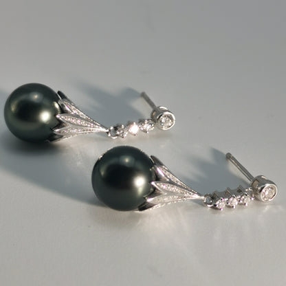 Tahitian Saltwater Real Black Pearl Ear Stud Nail Flower Shape S925 Silver 18K Gold Moissanite Earrings