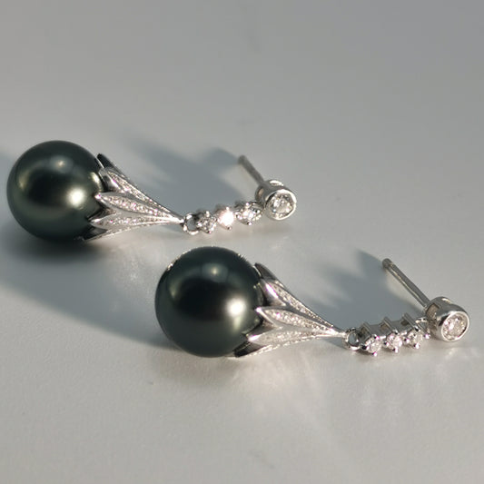 Tahitian Saltwater Real Black Pearl Ear Stud Nail Flower Shape S925 Silver 18K Gold Moissanite Earrings