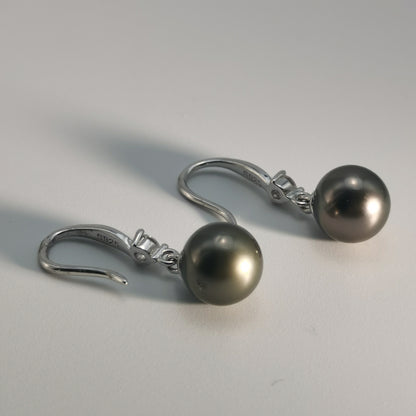 Tahitian Saltwater Real Black Pearl Ear Stud Hook Shape S925 Silver Moissanite Earrings