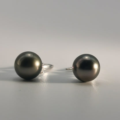Tahitian Saltwater Real Black Pearl Ear Stud Hook Shape S925 Silver Moissanite Earrings